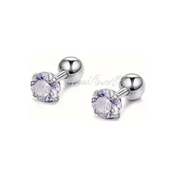 Light Purple CZ Barbell Earrings - Picture 3 of 3
